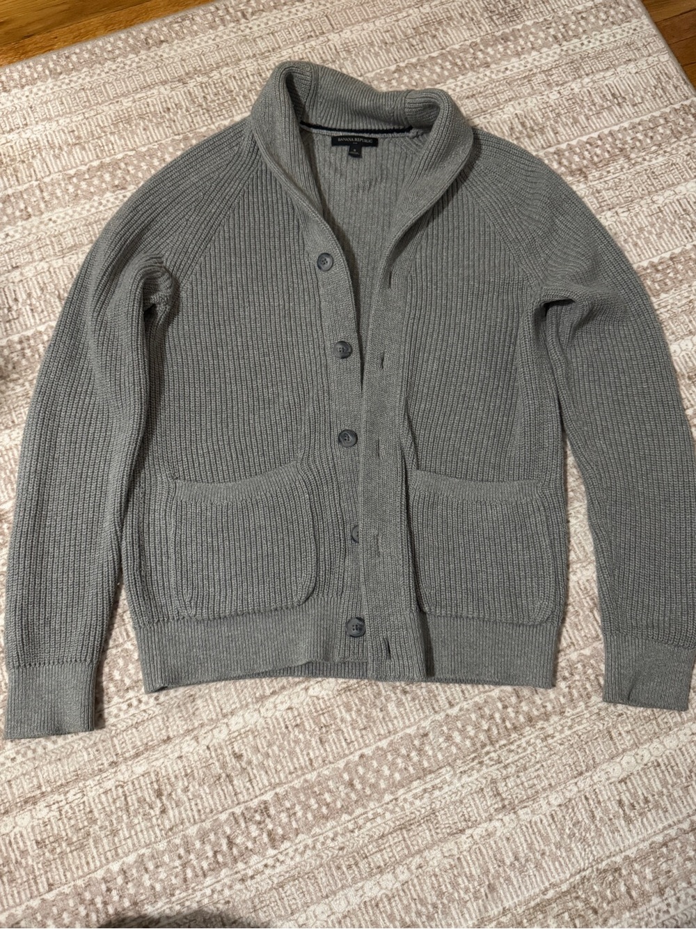 Banana Republic Men's Grey Shawl Collar Ribbed Cardigan